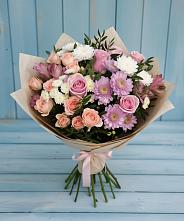 Букет цветов из:  Хризантемы, Розы и Альстромерии в Лоо