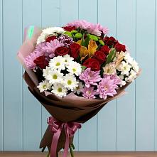 Букет цветов из:  Розы, Хризантемы и Альстромерии #REPLACE_PRED# Лоо